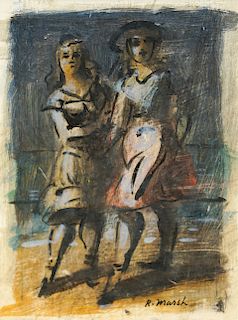 Reginald Marsh Watercolor 'Two Girls Walking'