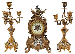 French Louis XV Style Champleve Garniture Set