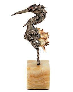 Silver Crane Figure w/ Onyx Base