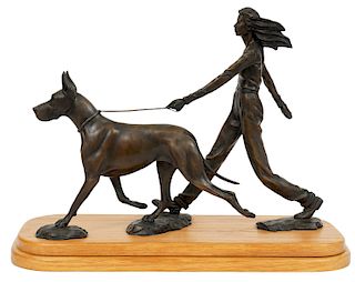 Louise Peterson 'Walking the Dane' Bronze Statue