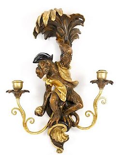 Italian Parcel Gilt Figural Monkey Candle Sconce
