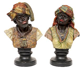 Two 19th C. Terracotta Blackamoor Busts