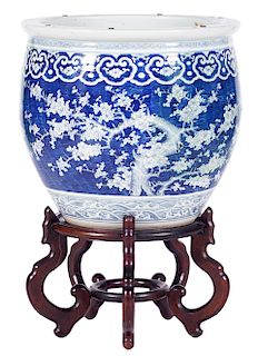 Large Chinese Porcelain Blue and White Fish Bowl