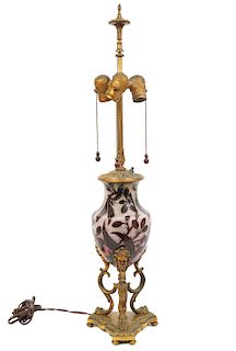 Daum Nancy France Cameo Glass & Bronze Lamp