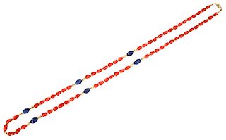 Coral, Gold And Sodalite 34" Long Necklace