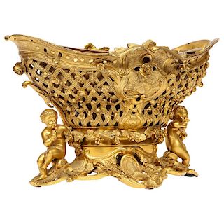A Fine French Rococo Ormolu Bronze Basket Centerpiece with Putti, Henri Picard