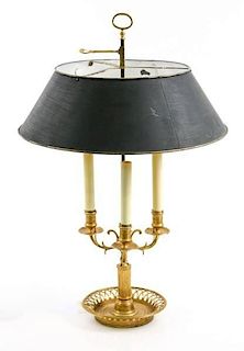 19th C. French Style Brass Bouillotte 3 Light Lamp