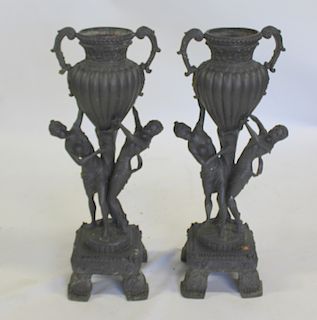 Pair Of Antique Cast Metal Figural Planters.