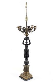 French Empire Style Figural 6 Arm Candelabra Lamp