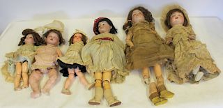 6 Antique Bisque Head German Dolls.