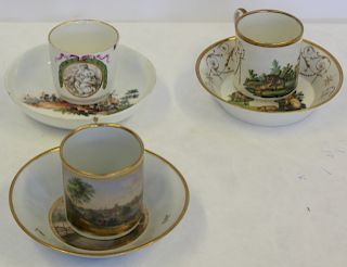 3 Antique Porcelain Cups and Saucers.