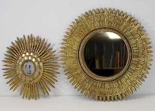2 Antique Sunburst Gilt Mirrors.
