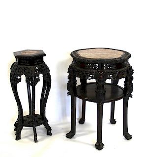 Two Chinese Marble Top Rosewood Tables.