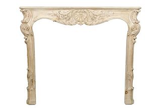 Italian Carved & Painted Wood Mantel Surround