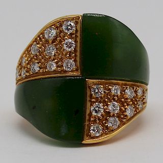JEWELRY. 18kt Gold, Nephrite, and Diamond Cocktail
