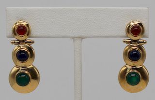 JEWELRY. 14kt Gold & Colored Gem Cabochon Earrings