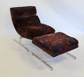 MIDCENTURY. Chrome Lounge Chair And Ottoman.