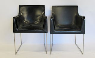 MIDCENTURY. Pair Of Leather And Chrome Chairs.