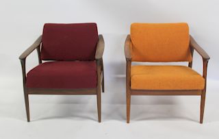 MIDCENTURY. Match Pair Of Upholstered Arm Chairs.