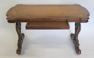 Victorian Walnut Leather Top Table.
