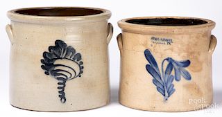 Two cobalt decorated stoneware crocks