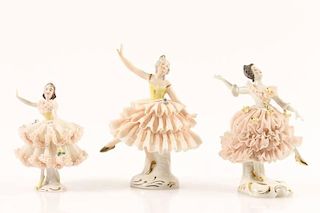 Group of 3 Dresden Lace Pink Ballerinas
