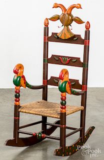 Don Noyes carved and painted child's rocking chair