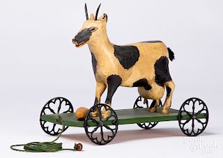 Gottshall carved and painted goat pull toy