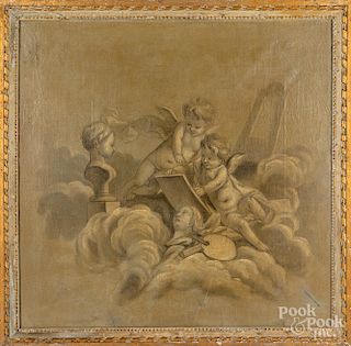 Pair of Italian oil on canvas putti at play