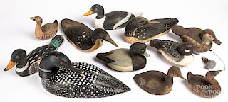 Eleven contemporary carved and painted duck decoy