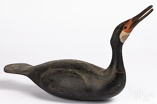 Carved and painted cormorant duck decoy