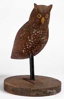 Carved and painted owl decoy