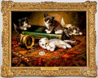 Oil on panel titled Mischievous Kittens