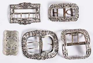 Five English and Continental silver buckles