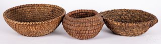 Three Pennsylvania rye straw baskets