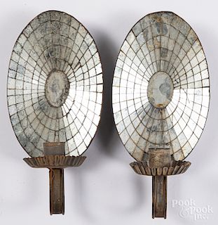 Two pairs of mirrored tin sconces
