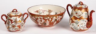 Japanese porcelain bowl, teapot and sugar