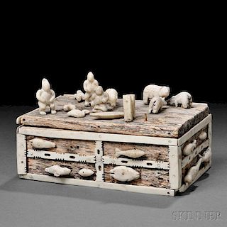 East Greenland Miniature Wood Chest with Bone Attachments