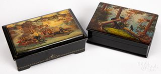 Two Russian Fedoskino lacquer boxes
