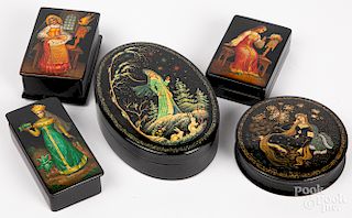 Five Russian lacquer boxes