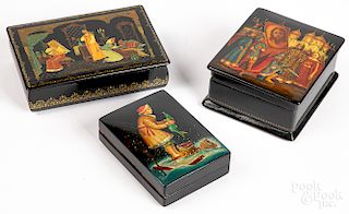 Three Russian lacquer boxes