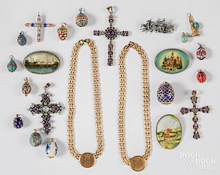 Group of mostly Russian pins, pendants, necklaces