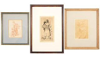 Group of 3 Framed Figural Works of Women, Signed