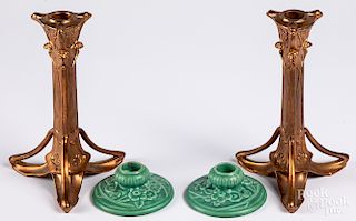 Pair of Rookwood pottery candlesticks, etc.