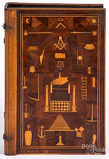 Parquetry inlaid Masonic book cover