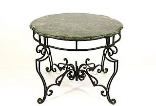Round Green Marble Top & Iron Table, 20th C.