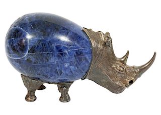 Sterling & Lapis Signed Rhinoceros Paper Weight