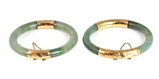 Two Jade 14kt Gold Chinese Bangle Bracelets Ming's of Honolulu