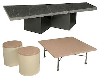 Four Modern Tables, Two Granite, Two Lacquered