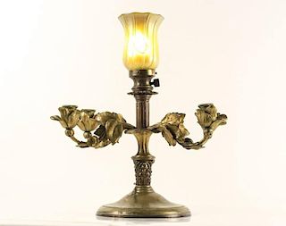 Gilt Bronze Table Lamp w/Tiffany Shade